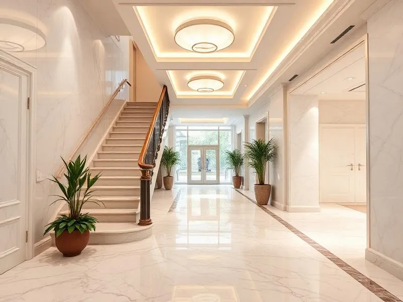 Scala di un condominio pulita e in ordine a Brescia dopo l'intervento di VITALIS